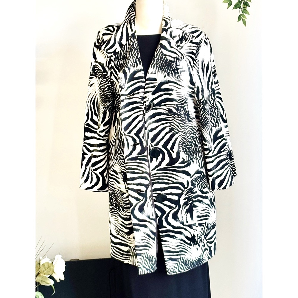 Zebra Print Coat Jacket lightweight in black and white- Large Size 12